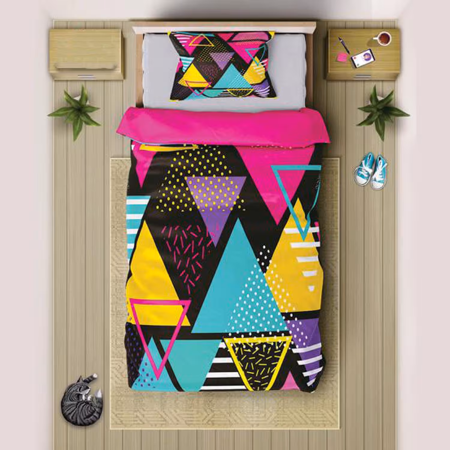 سرویس روتختی سه بعدی یک نفره چهار تکه چیداری مدل 6014