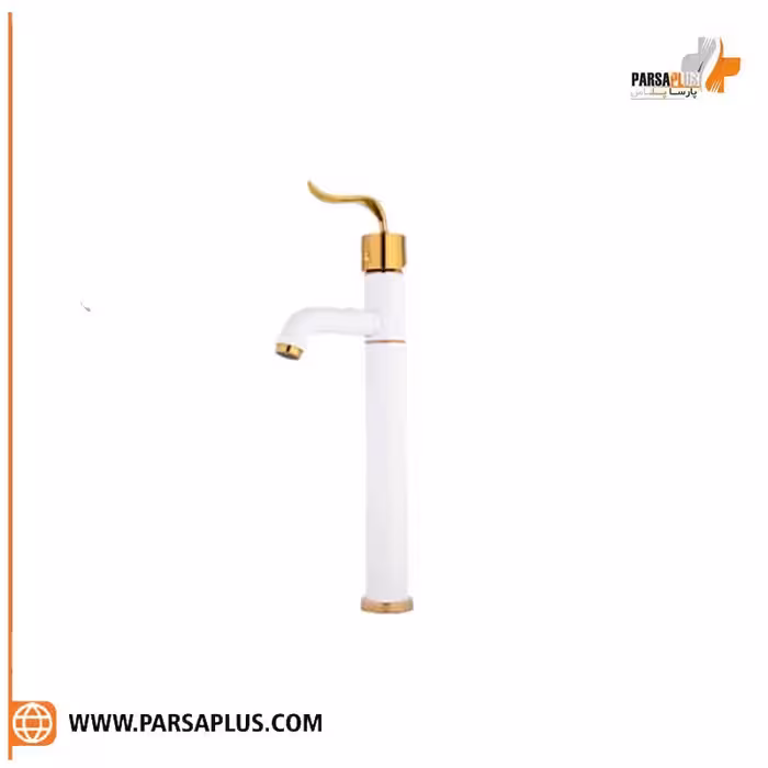 شیر روشویی پایه بلند دوان مدل موته  سفید طلایی