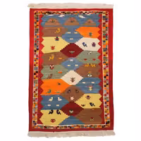 گلیم گبه دستبافت یک و نیم متری مدل عروسکی کد 4030566