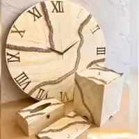 ست چوبی جهیزیه ساعت و دستمال و سطل و جاکلیدی چوبی رزینی