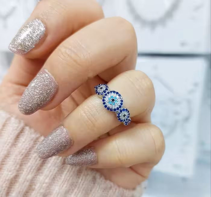 انگشتر چشم نظر جواهری نقره زنانه کد 10628