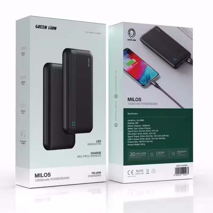 پاوربانک 20 وات گرین لاین مدل Green Lion Milos 10000mAh