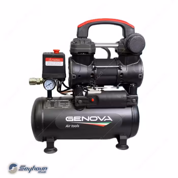 کمپرسور باد 10 لیتری بدون روغن سایلنت 810 وات 8 بار برند جنووا GENOVA 2-810BF10