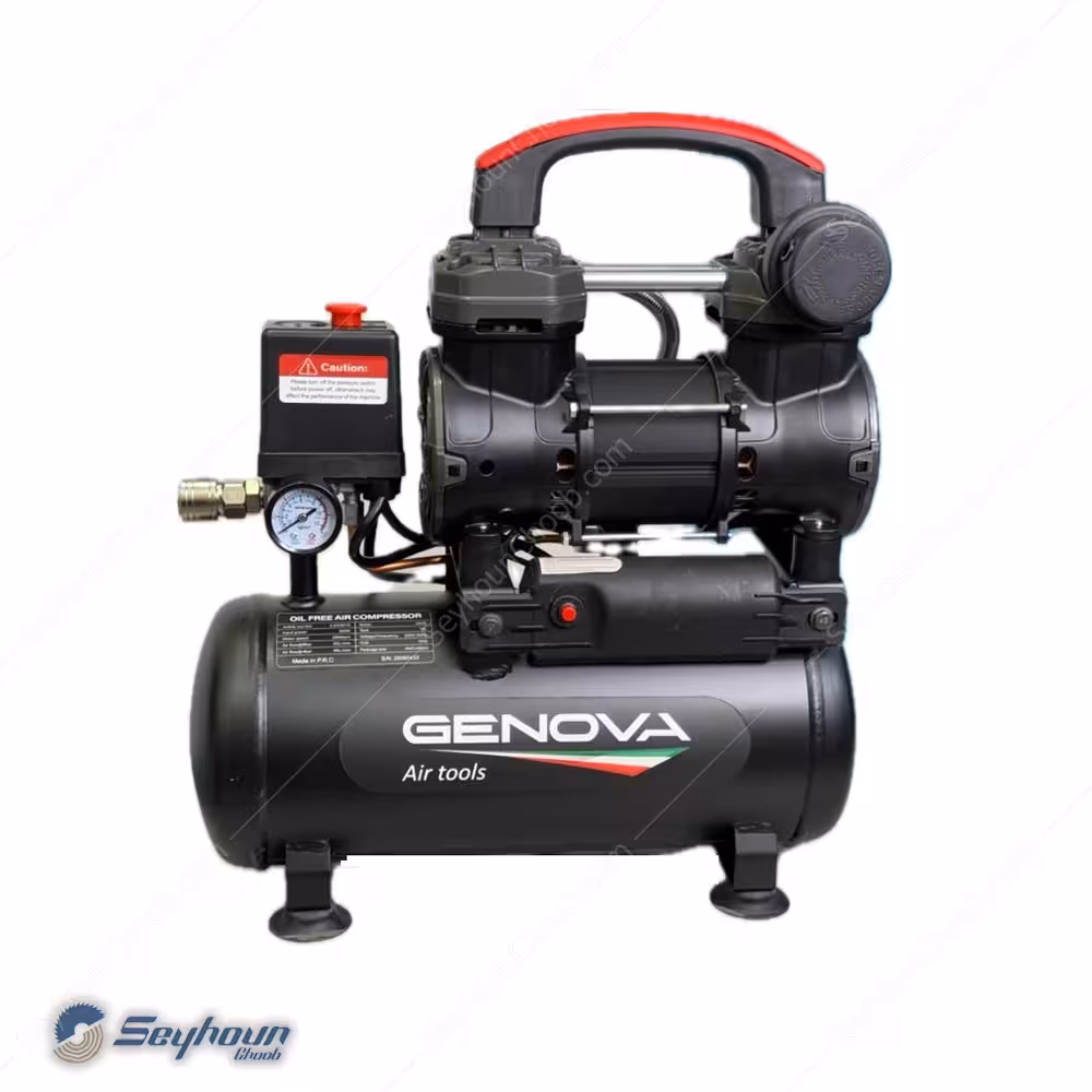 کمپرسور باد 10 لیتری بدون روغن سایلنت 810 وات 8 بار برند جنووا GENOVA 2-810BF10