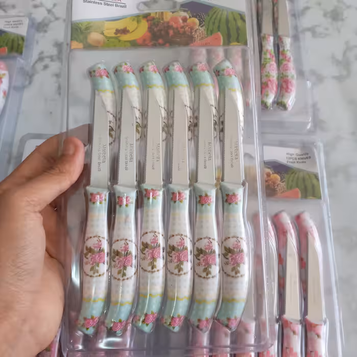 کارد میوه خوری 12 عددی مارک ماربلا طرح گل دار  تیغه ثابت      