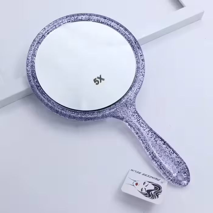 آینه آرایشی دو رو دسته دار 5X ذربین بزرگ بنفش 30455