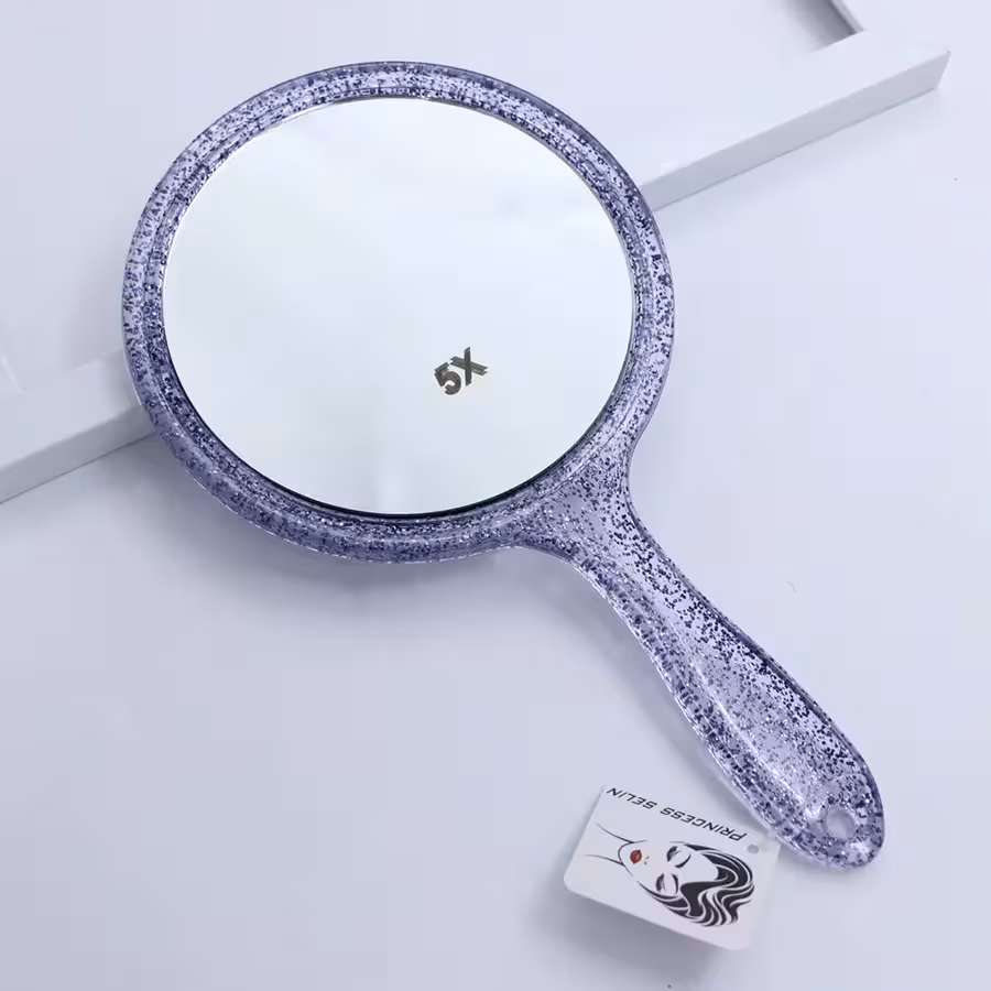 آینه آرایشی دو رو دسته دار 5X ذربین بزرگ بنفش 30455