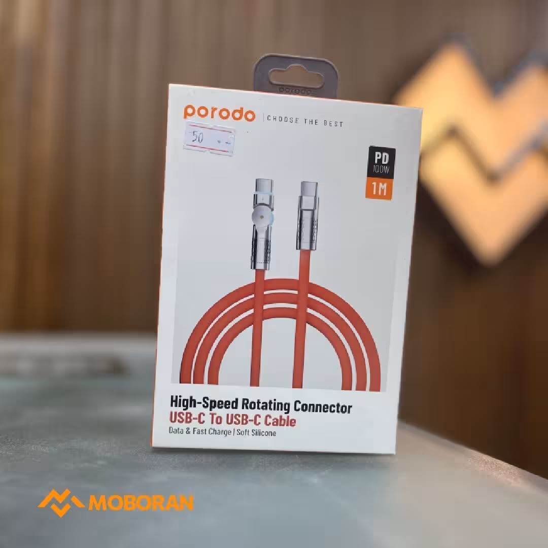 کابل Type-c to Type-c دو سر چرخشی Porodo | موبوران