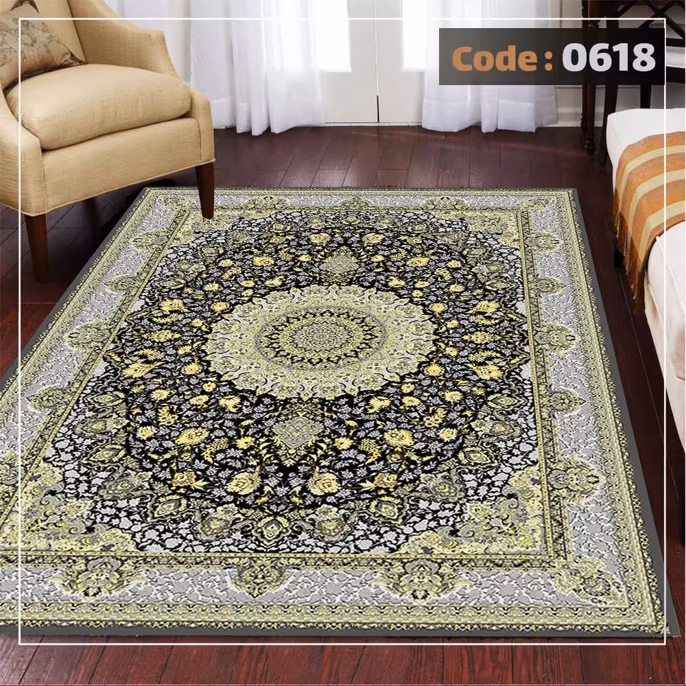 کاورفرش روفرشی دورکشدار گوشه لیفه ای طوسی کرم کد 0618