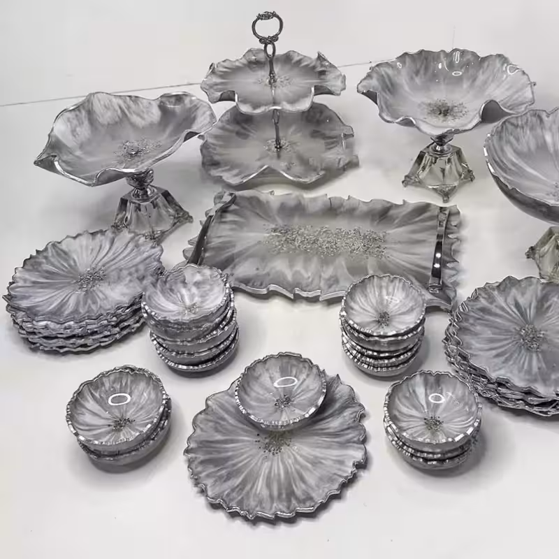 سرویس ظروف پذیرایی  رزینی طوسی صدفی6 نفره