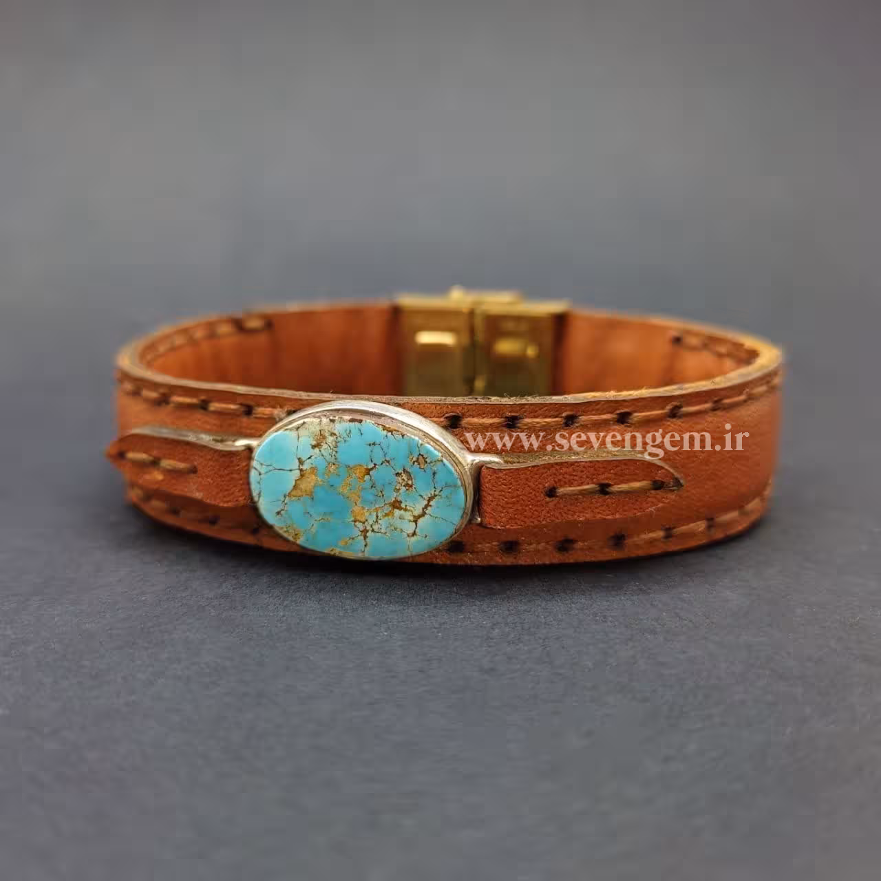دستبند چرم فیروزه نیشابور (کد72)