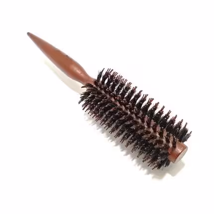 برس گرد مدل مویی و پوش دار چوبی قهوه ای سایز 25 Round hair style brush with brown wooden cover