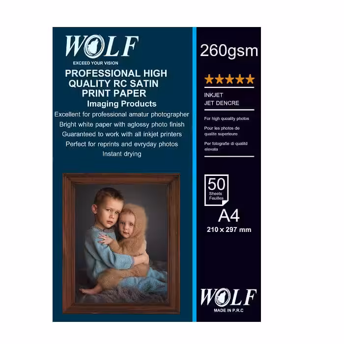 کاغذ فتو ساتین 260 گرم ولف سایز A4