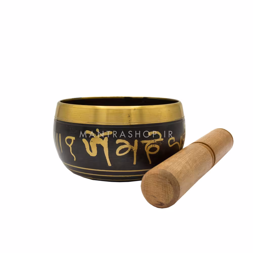 کاسه تبتی مشکی نقش برجسته بودا – قطر دهانه 10 سانتی متر