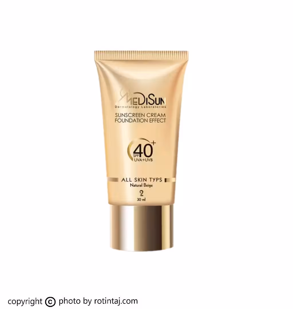 ضد آفتاب کرم پودری پوست چرب بژ طبیعی شماره 2 SPF40 مدیسان 30 میلی