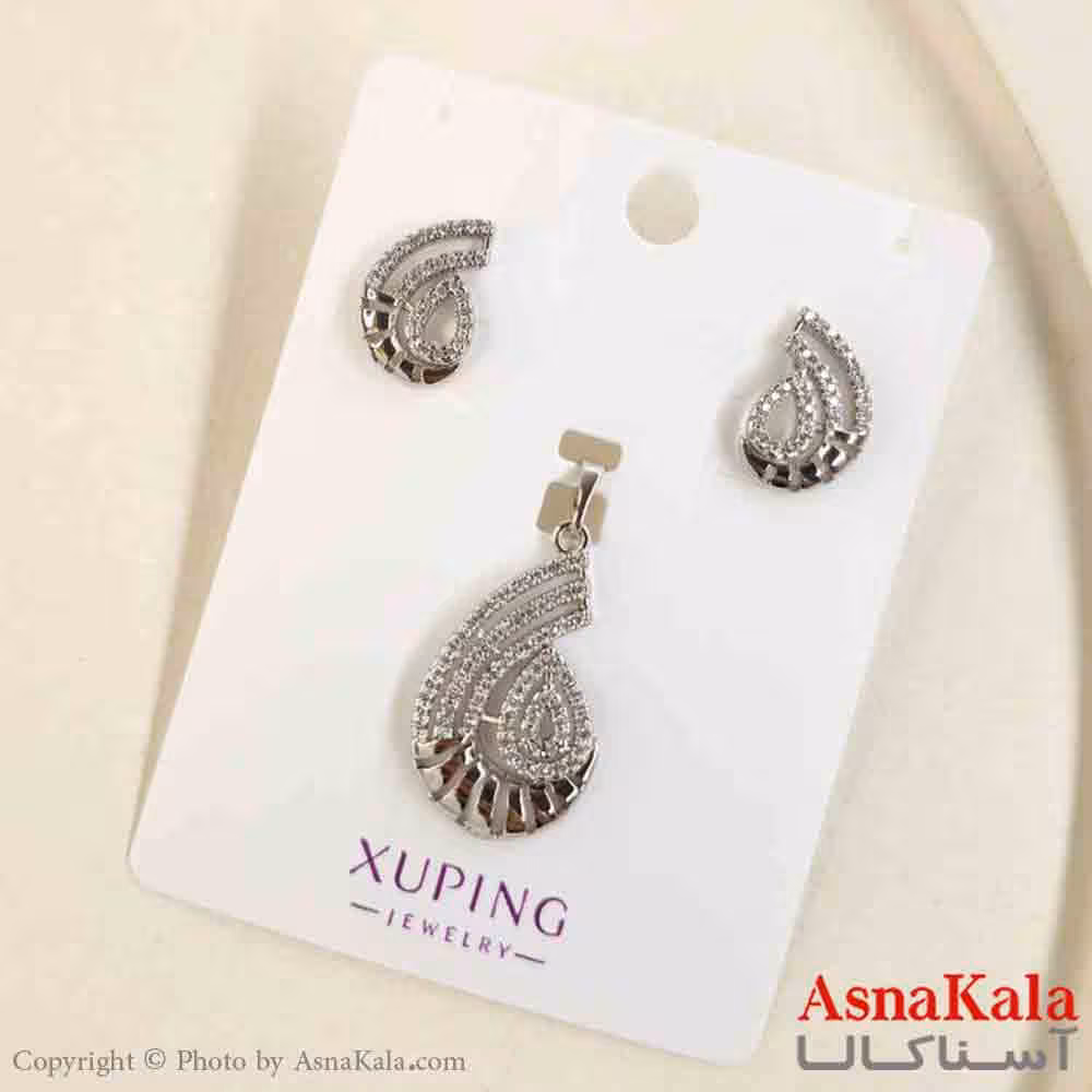 نیم ست زنانه ژوپینگ مدل هلالی نگینی شامل گوشواره و گردنبند کد NIM14810W