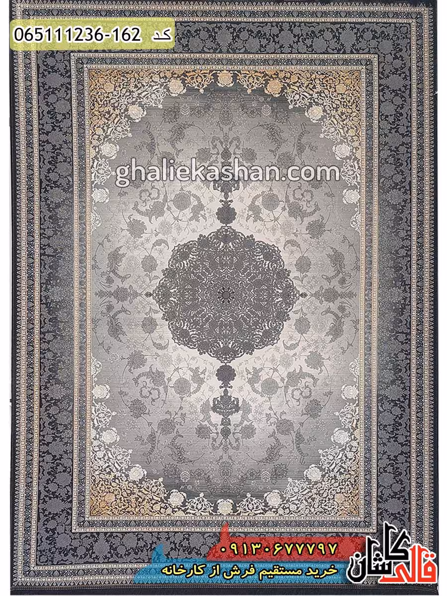 فرش وینتیج 1200 شانه طرح نایین لچک طلایی کاشان – گل برجسته