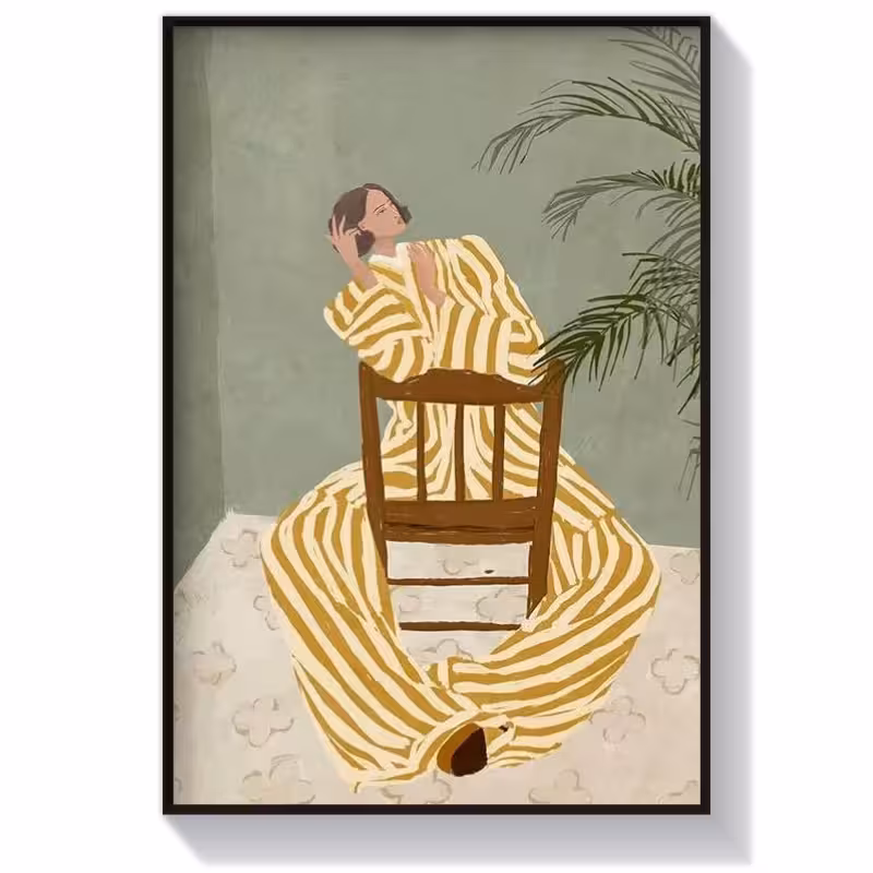 تابلو مدرن فانتزی طرح دختری با لباس راه راه