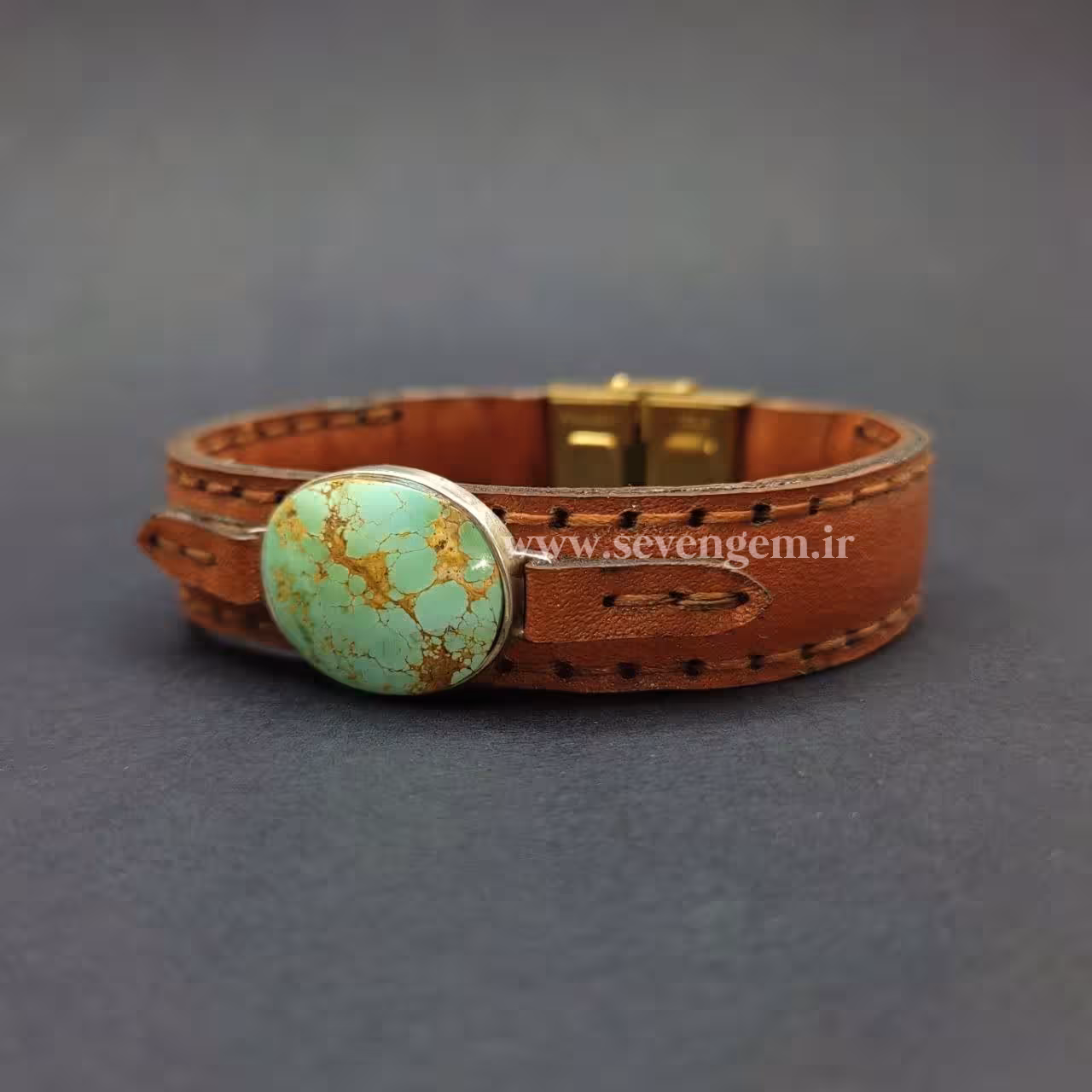 دستبند چرمی فیروزه نیشابور (کد74)