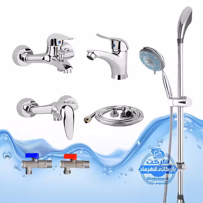 ست 7 عددی شیرآلات برند آیدا صنعت مدل قهرمان اردکی | شیر حمام   روشویی   توالت   علم دوش یونیکا   شلنگ توالت   دو عدد پیسوار | کروم براق
