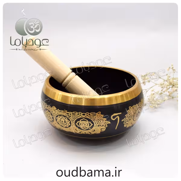 کاسه تبتی مشکی طلایی طرح برجسته قطر 14 سانتیمتر