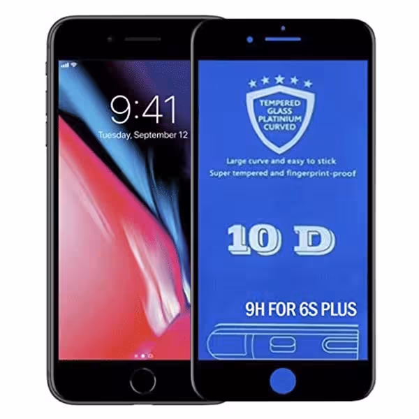 گلس ضد خش و محافظ تمام چسب مشکی IPHONE 6G PLUS 6S PLUS 10D BLACK