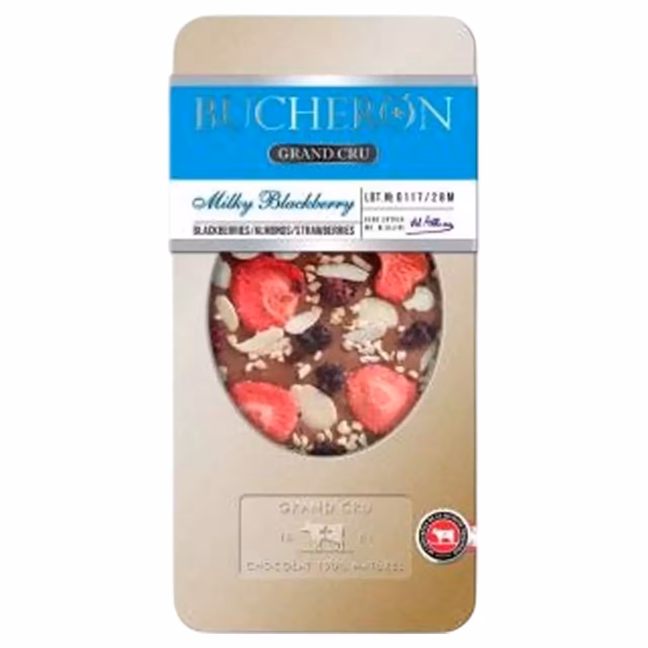 شکلات تخته ای شیری با مغز بلک بری و بادام درختی بوچرون – 100 گرم