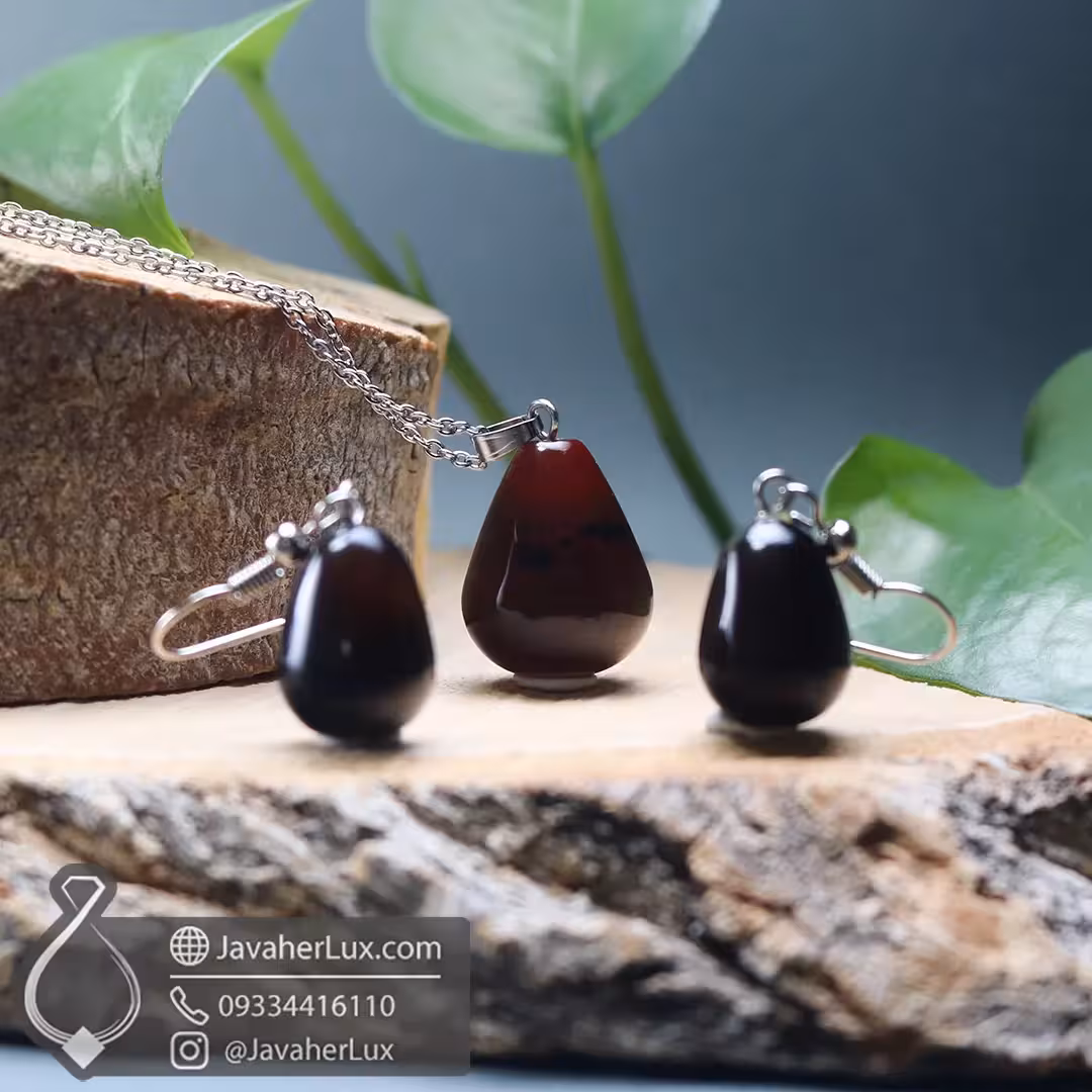 نیم ست سنگ عقیق سیاه اونیکس اصل و طبیعی _ کد : 400379