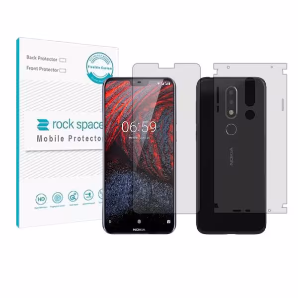 گلس صفحه نمایش و پشت گوشی نوکیا 6.1 Plus مدل نانو هیدروژل شفاف برند راک اسپیس کد MS
