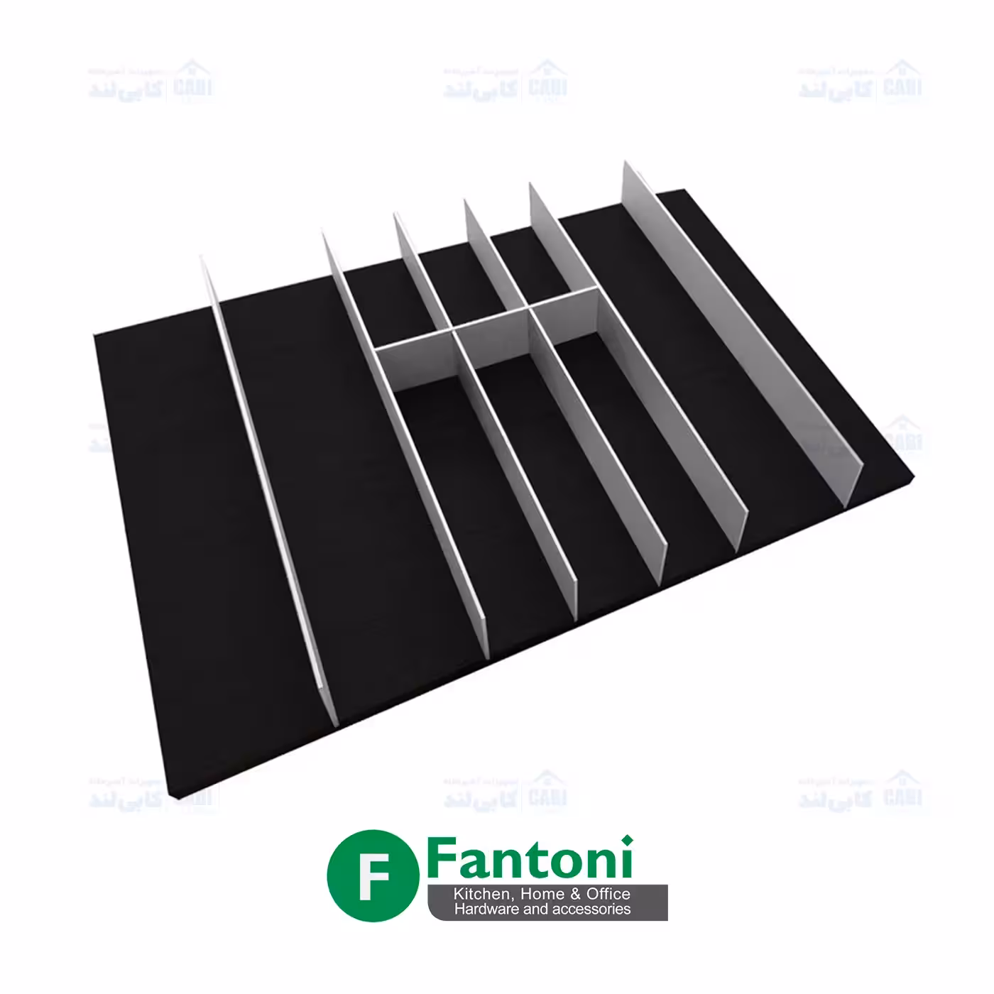 جای قاشق و چنگال مشکی با تقسیم کننده آلومینیومی ثابت ریل دبل باکس فانتونی O251 تا O254