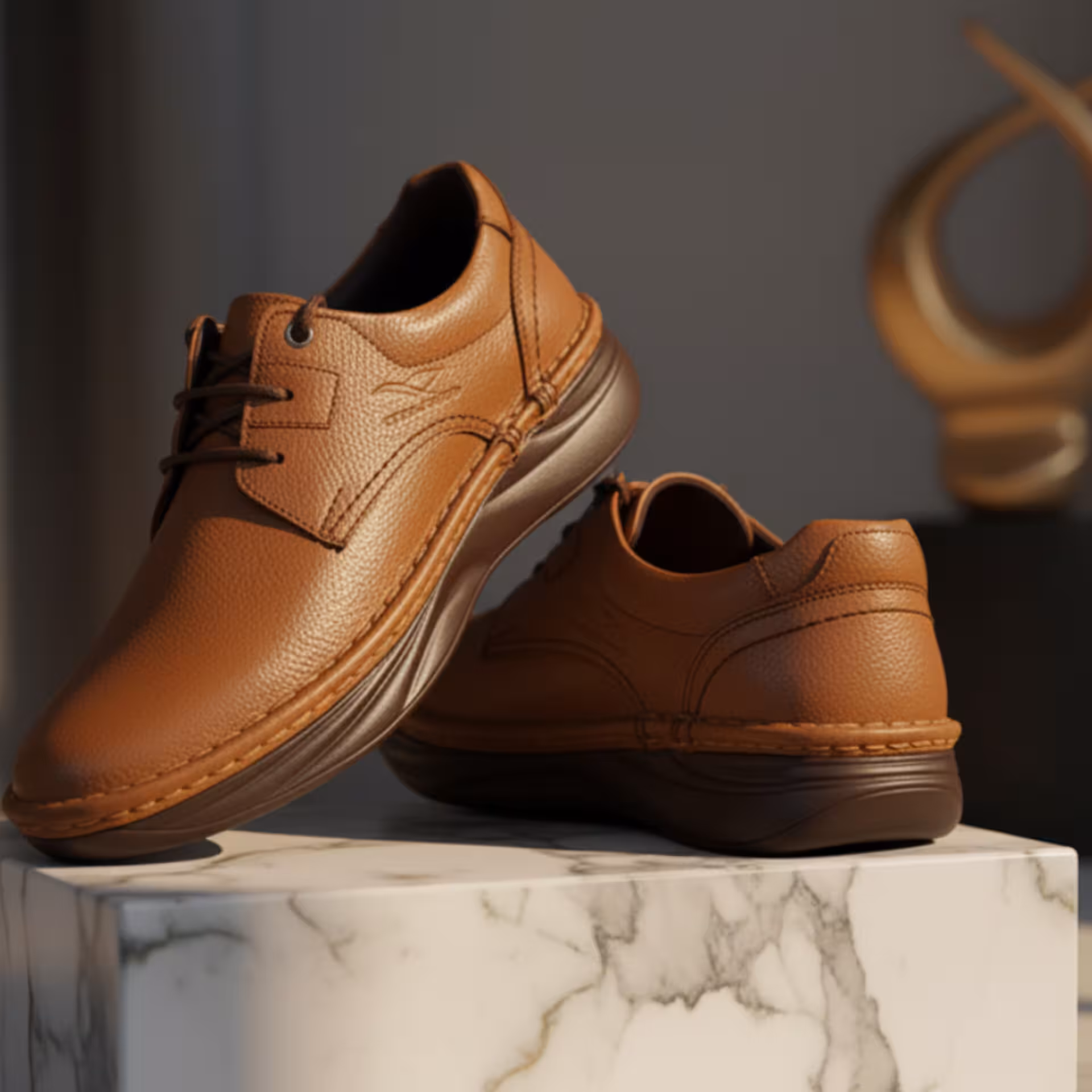 کفش چرم مردانه طبی کد TB049TN رنگ عسلی