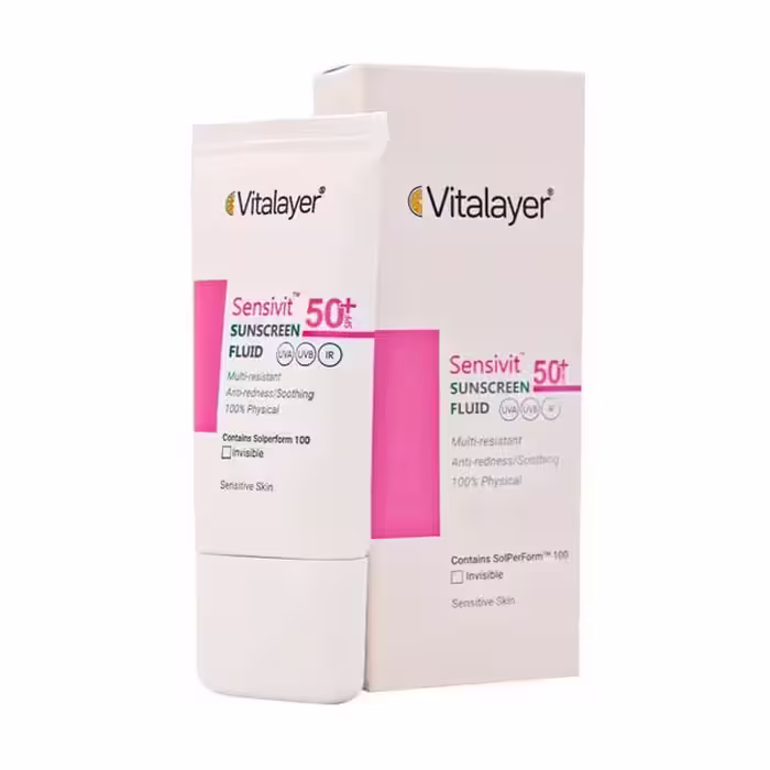 فلوئید ضدآفتاب  SPF50 پوست حساس بی‌رنگ ویتالیر 40 میلی‌لیتر Vitalayer