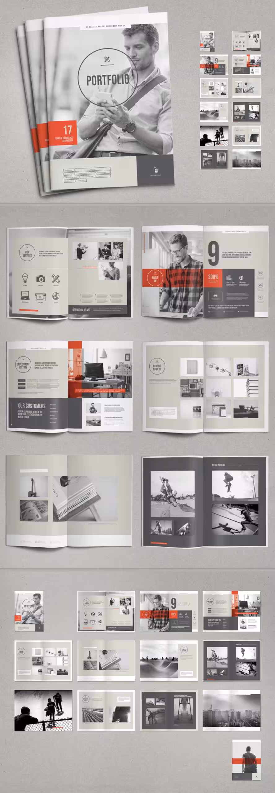 دانلود Portfolio Layout with Red and Gray Accents – طرح پورتفولیو قرمز…