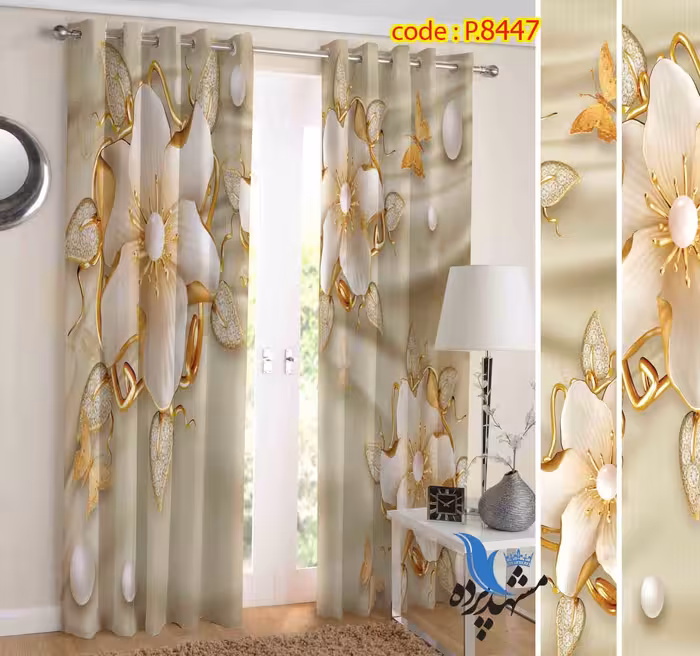 پرده پانچ گلدار طرح گل کد p8447
