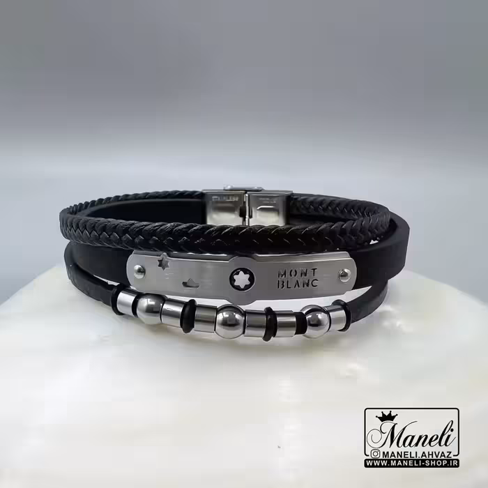 دستبند چرم رولکس مشکی و نقره ای رولکس|14040775