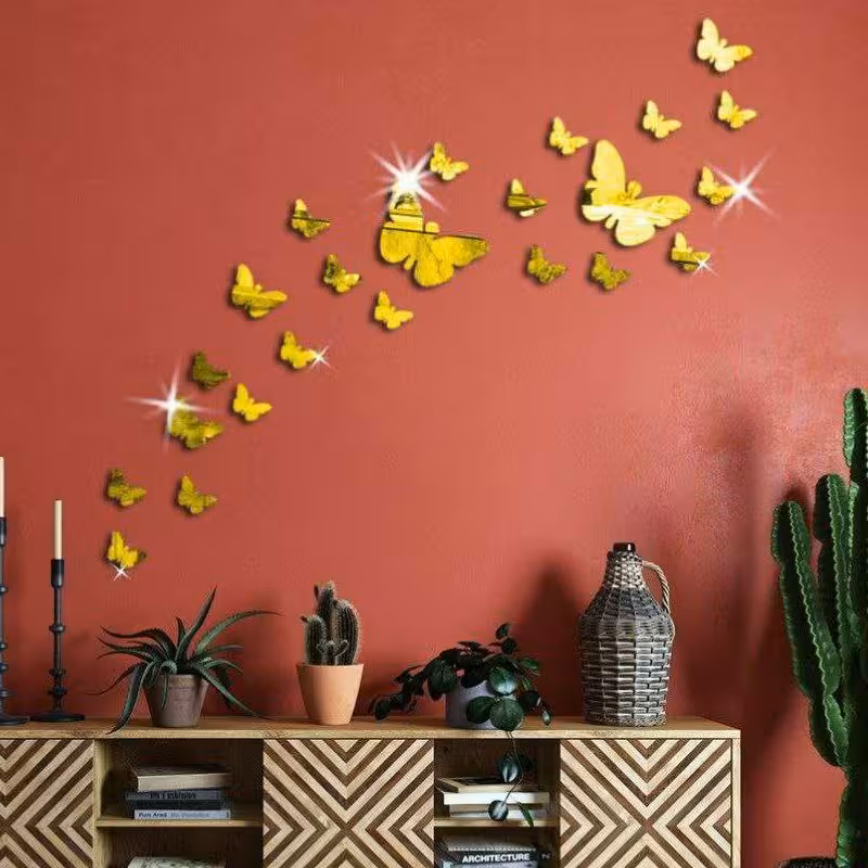 پروانه طلایی آینه ای دیواری 27 تیکه بزرگ