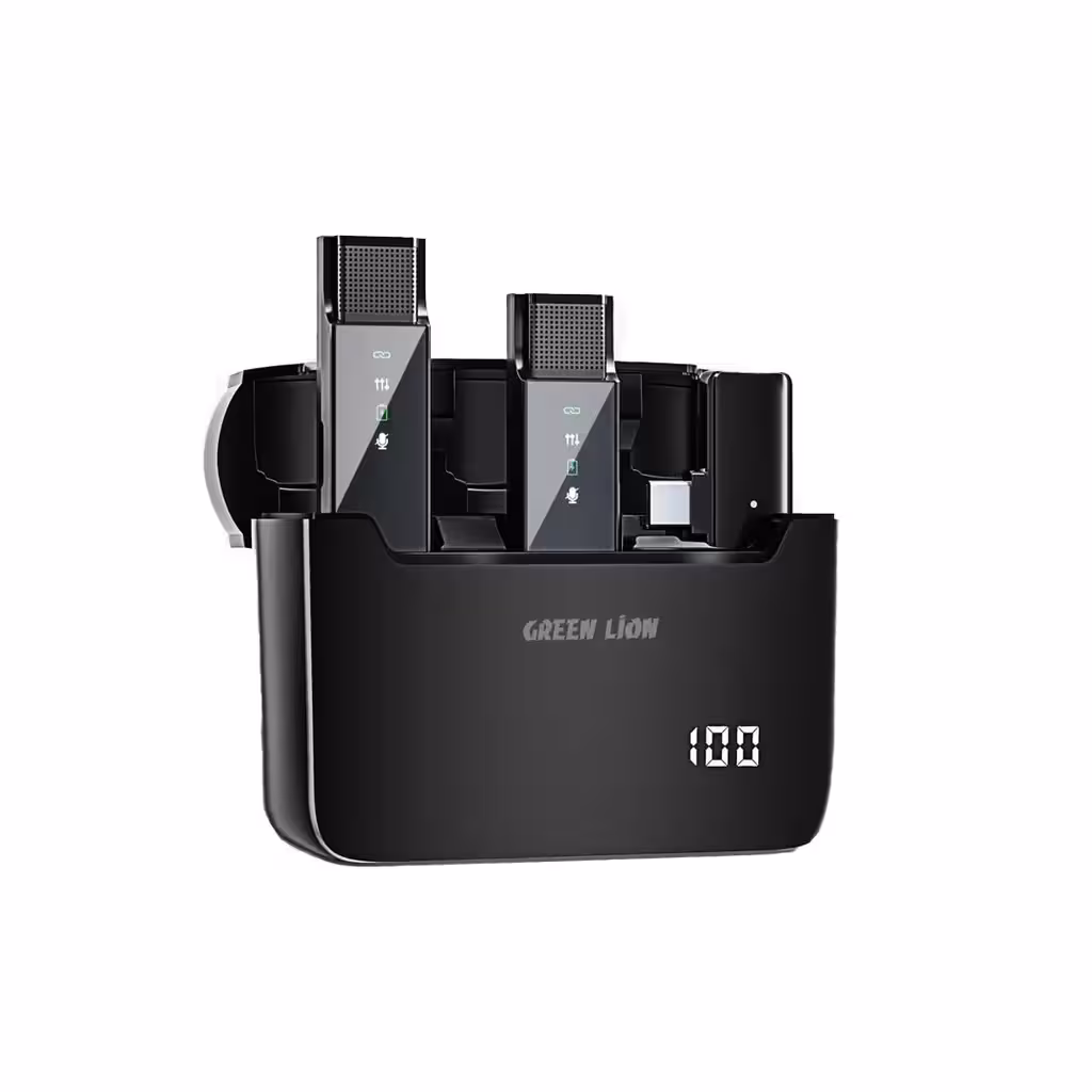 میکروفون بی سیم تایپ سی گرین لاین Green Lion 2 in 1 Digital Display Microphone دارای 2 فرستنده
