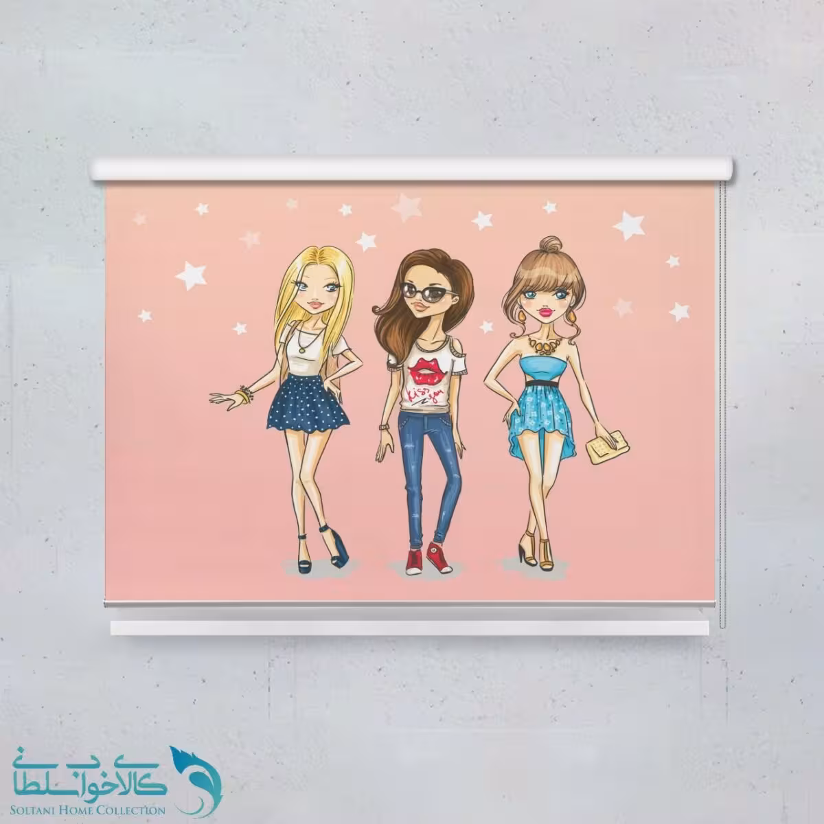 پرده شید اتاق کودک طرح دختران جذاب کد A1708