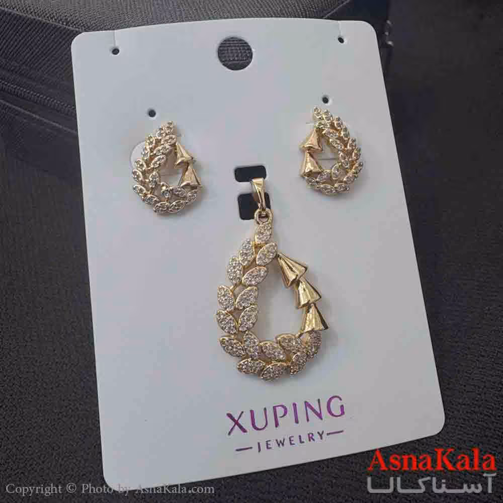 نیم ست زنانه ژوپینگ مدل گندمی نگیندار شامل گوشواره و آویز کد NIM14925W