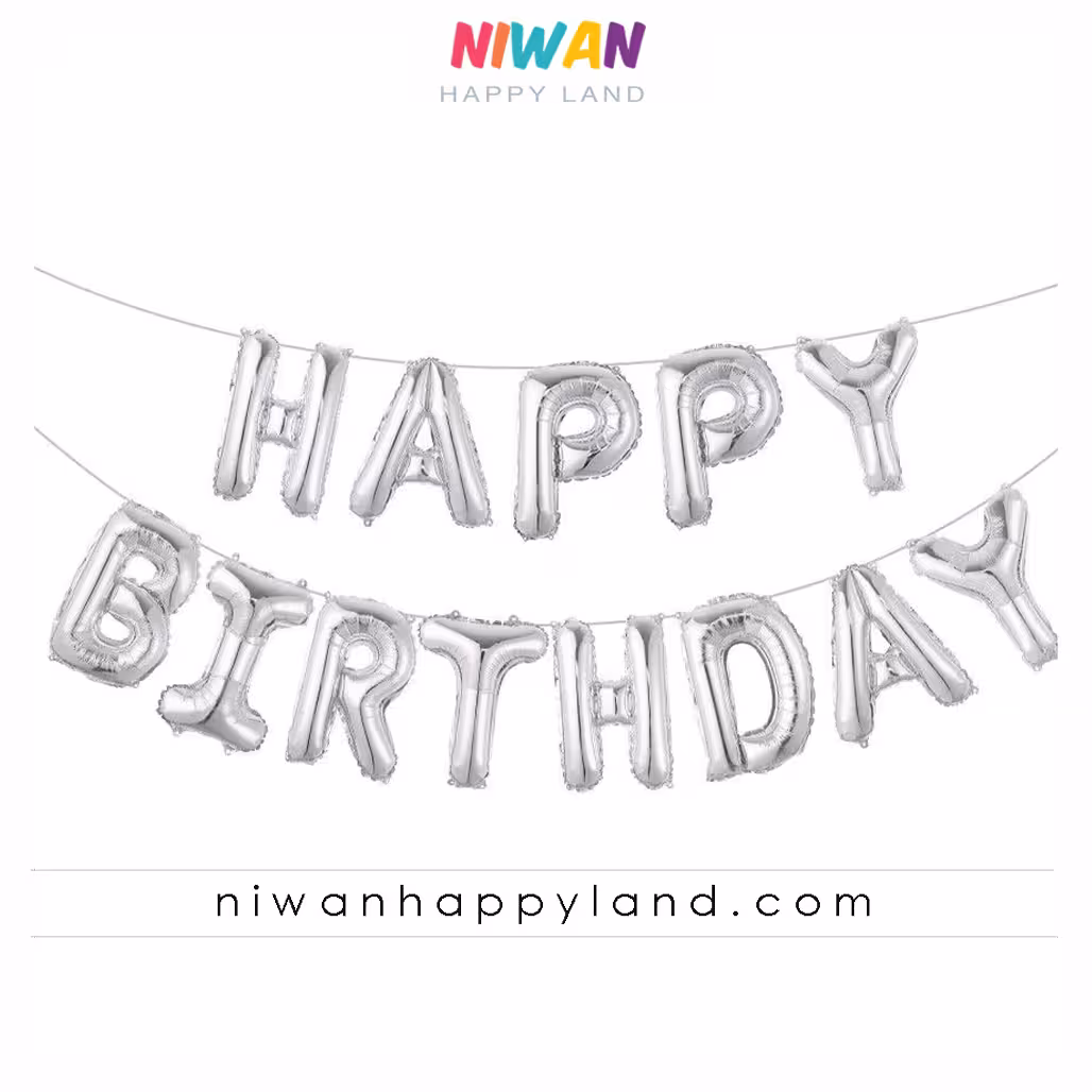 بادکنک فویلی حروف هپی نقره ای