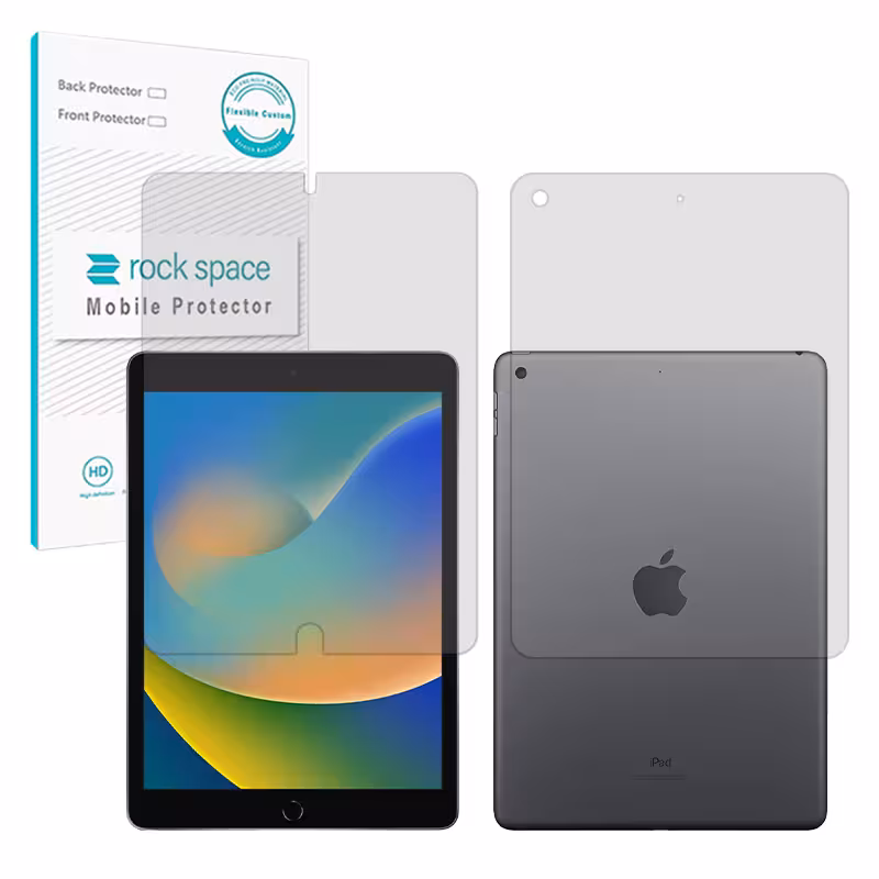گلس صفحه نمایش و پشت تبلت اپل iPad 10.2 (2021) مدل نانو هیدروژل مات برند راک اسپیس کد LL