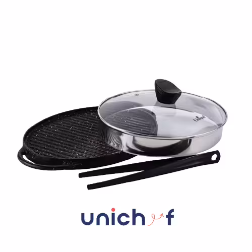 تابه گریل چدن گرد بزرگ بدون چوبUN-6003