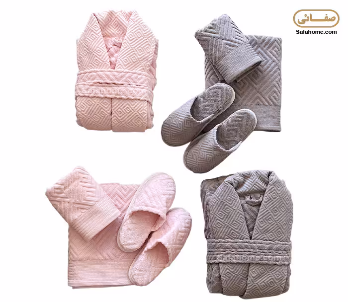 سرویس حوله عروس و داماد مدل دیاموند طوسی و صورتی روشن