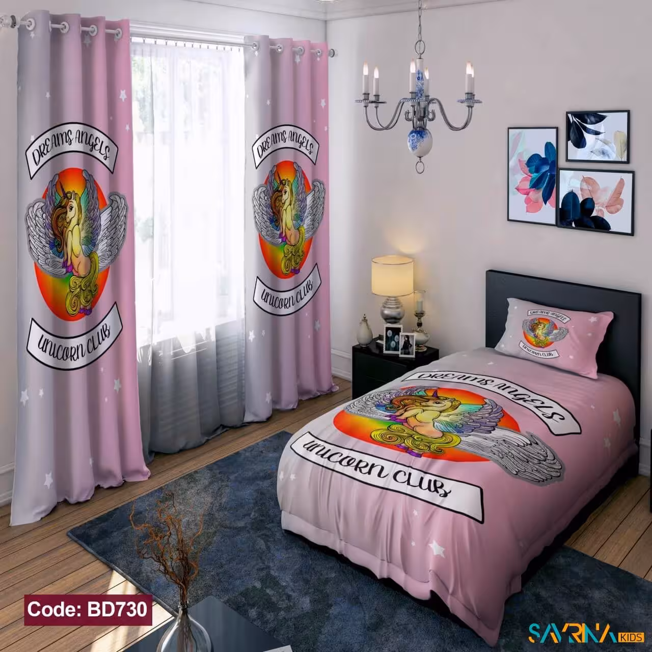 ست اتاق خواب دخترانه طرح فرشته تک شاخ کد BD730