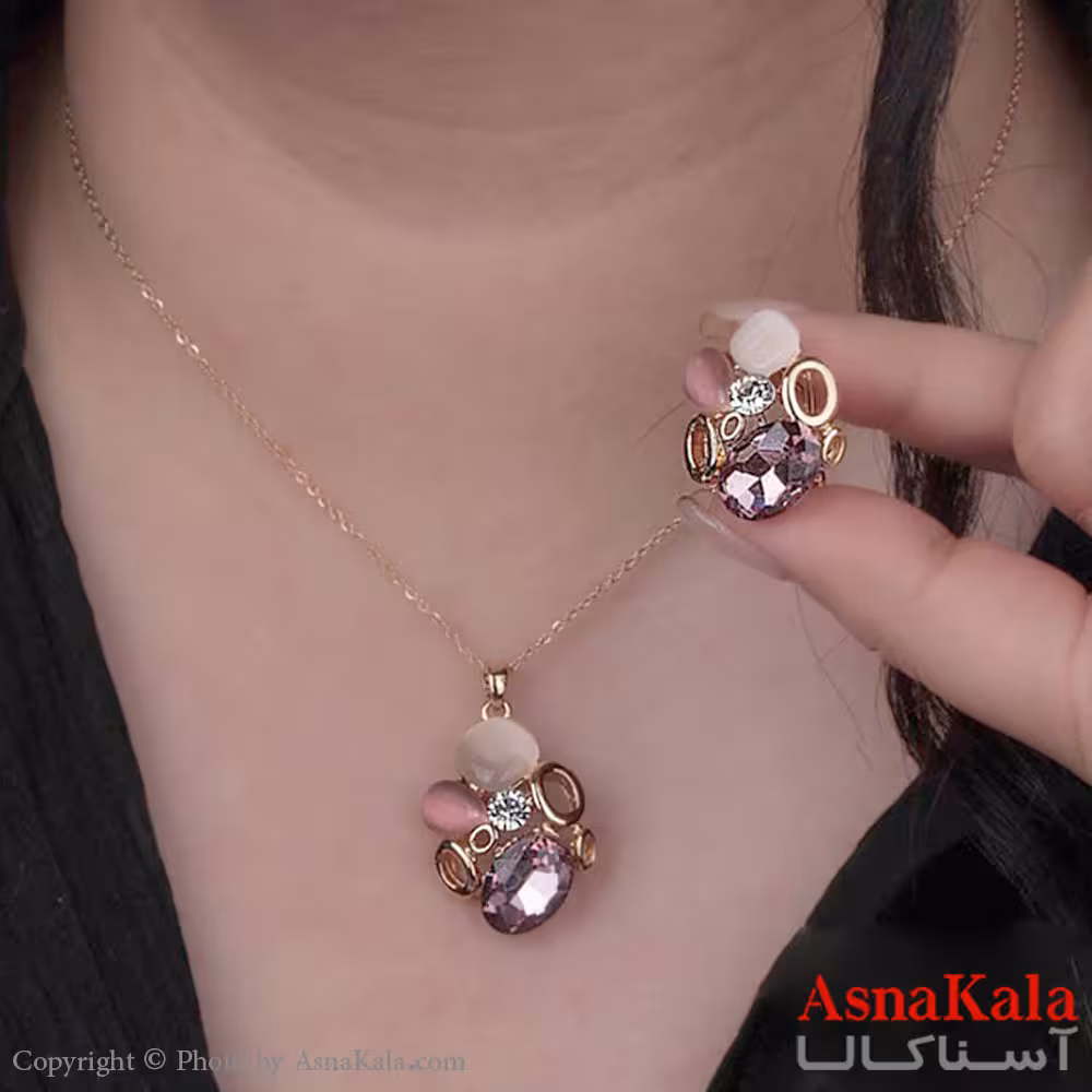 نیم ست زنانه شامل گردنبند و گوشواره  استیل 316 ترند رنگ طلایی  کد NIM14518W
