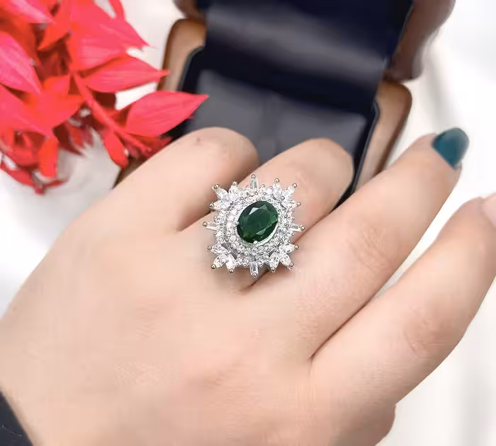 انگشتر زمرد جواهری نقره زنانه کد 10715