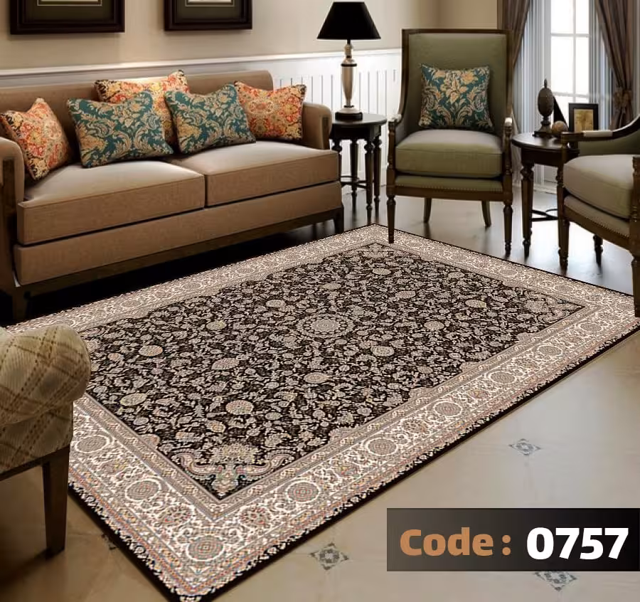 کاورفرش روفرشی دورکشدار گوشه لیفه ای لاکی ، آبی و متنوع کد 0757