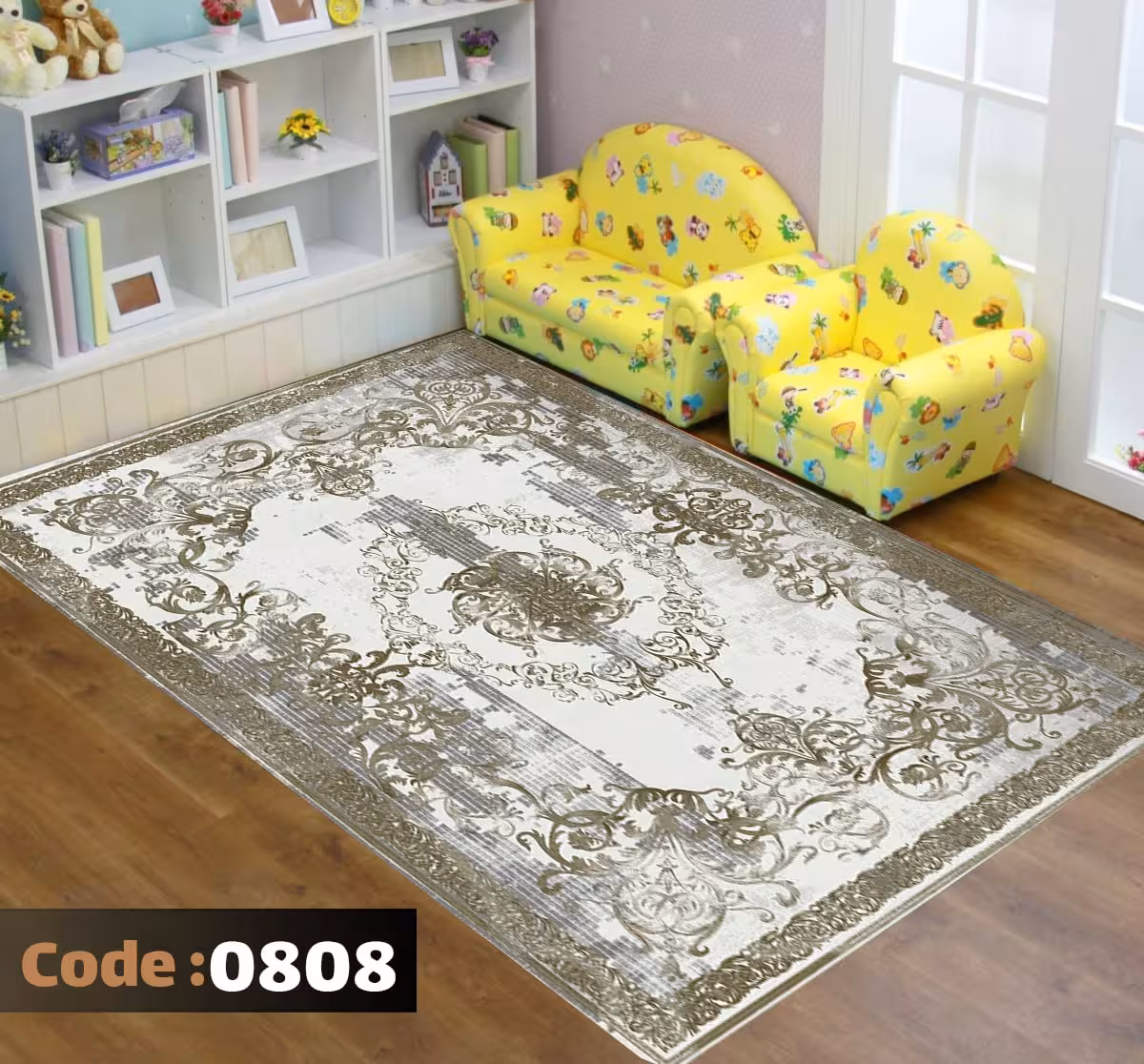 کاورفرش روفرشی دورکشدار گوشه لیفه ای طوسی کرم کد 0808