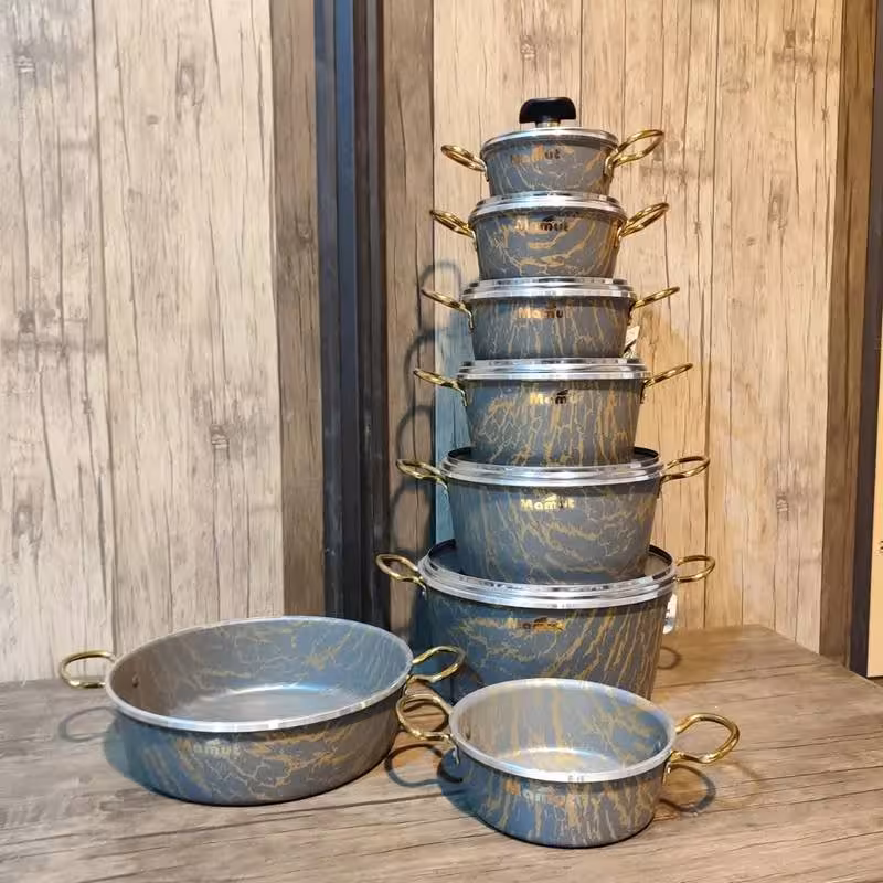 سرویس قابلمه 19 پارچه طوسی لب چدن ماموت