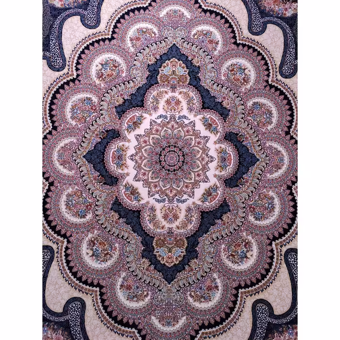 فرش ماشینی زمرد مشهد مدل گلنما زمینه سرمه ای